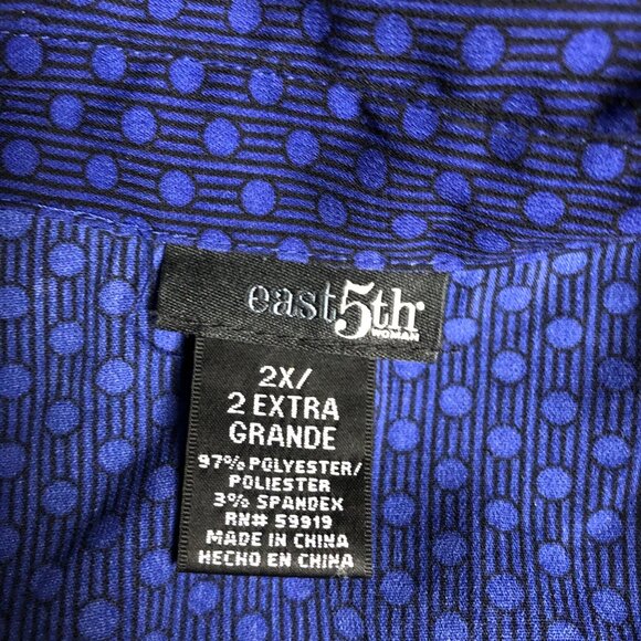 East 5th Blouse Womens Size 2X Blue Polka Dots Strips Buttons Gathered Shirt - Picture 6 of 7